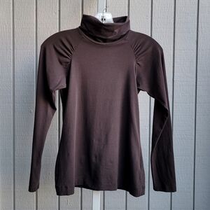 Ruched Cotton Stretch Chocolate Brown Turtleneck Top Ladies Small Layer EUC